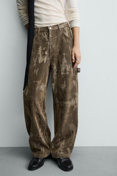 FLOCKED BAGGY-FIT JEANS - Beige by Zara