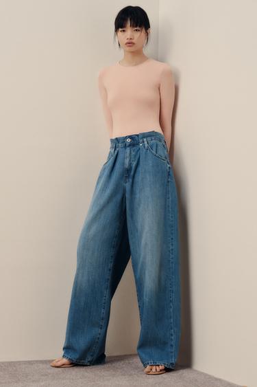TRF HIGH-WAIST PAPERBAG JEANS - Blue by Zara