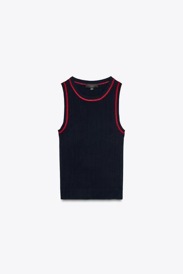CONTRAST STITCH SLEEVELESS KNIT TOP - Navy blue by Zara