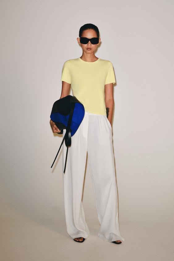 SHORT SLEEVE KNIT TOP - Light yellow by Zara - Image 0