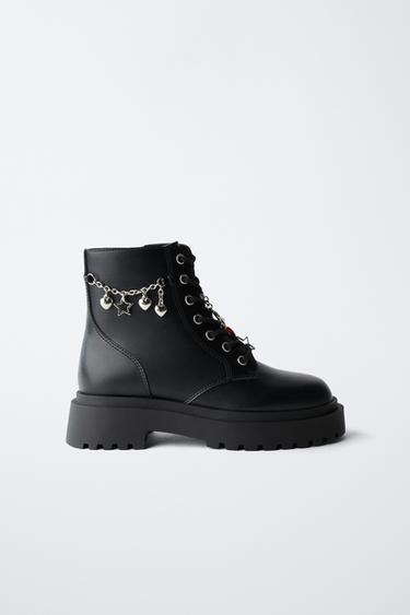LACE-UP ANKLE BOOTS WITH CHARMS - Black by Zara