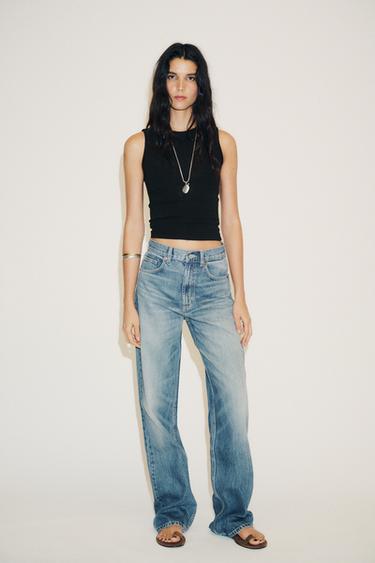 TRF WIDE-LEG HIGH-WAIST FULL LENGTH JEANS - Blue by Zara