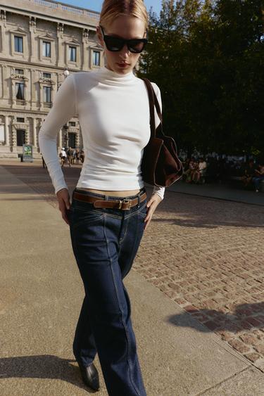 HIGH NECK T-SHIRT - Oyster-white by Zara