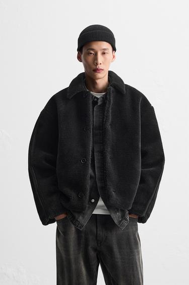 BOXY FIT SHEEPSKIN JACKET - Black by Zara