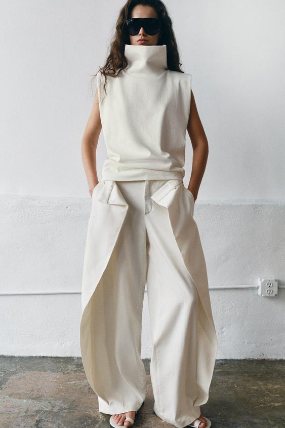 ZW COLLECTION WIDE-LEG PLEATED TROUSERS - Ecru by Zara - Image 0