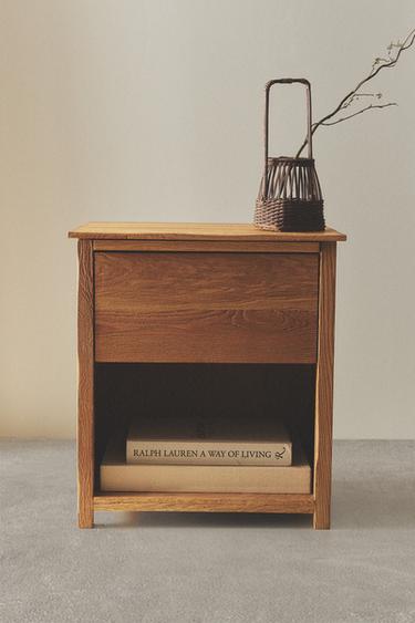 OAK WOOD BEDSIDE TABLE - Light beige by Zara