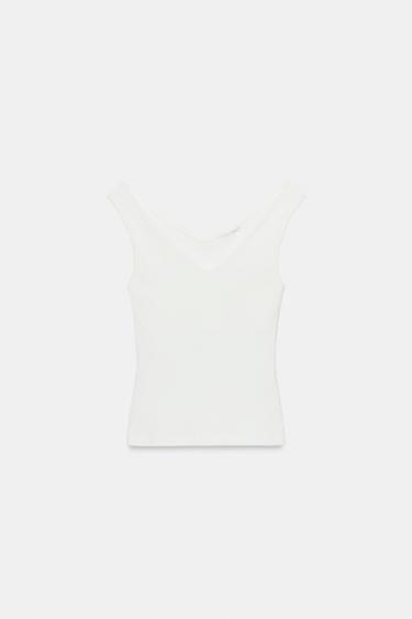 OFF-THE-SHOULDER T-SHIRT - Oyster-white by Zara
