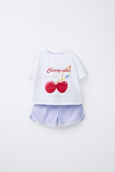 6-14 YEARS/ CHERRY AND STRIPE PRINT PYJAMAS - Blue by Zara - Image 0
