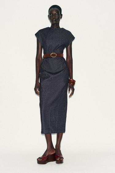 BELTED FITTED MIDI DRESS - Blue by Zara