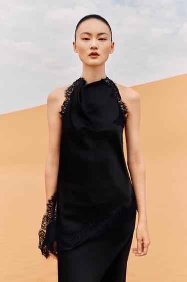 ZW COLLECTION LACE HALTER TOP - Black by Zara