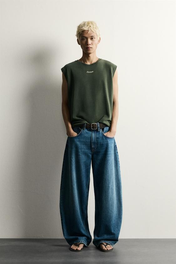 EMBROIDERED SLOGAN RELAXED FIT TANK SWEATSHIRT - Dark green by Zara - Image 0