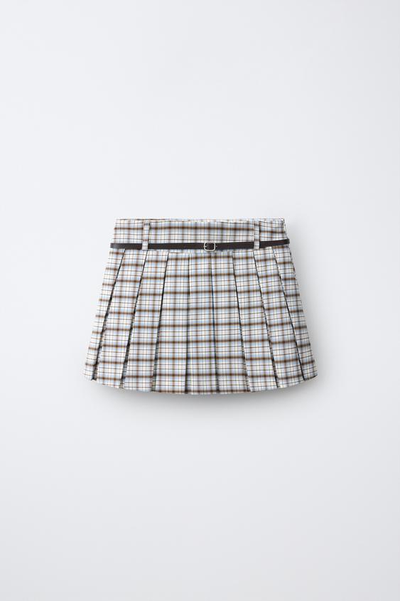 CHECK PLEATED SKIRT - Ecru / Blue by Zara - Image 0