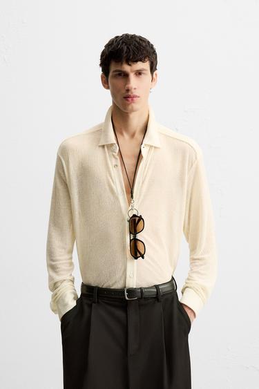 TEXTURED SEMI-SHEER SHIRT - Ecru by Zara