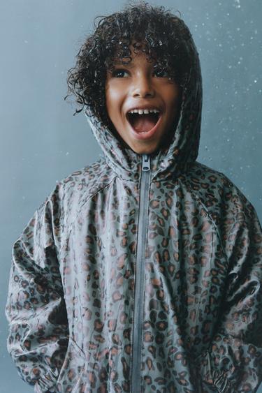 RUBBERISED ANIMAL PRINT WATER-RESISTANT RAINCOAT - Petrol blue by Zara