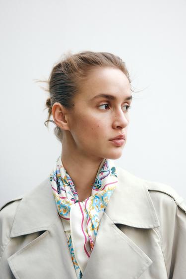 FLORAL PRINT SATIN SCARF - Ecru by Zara - Image 0