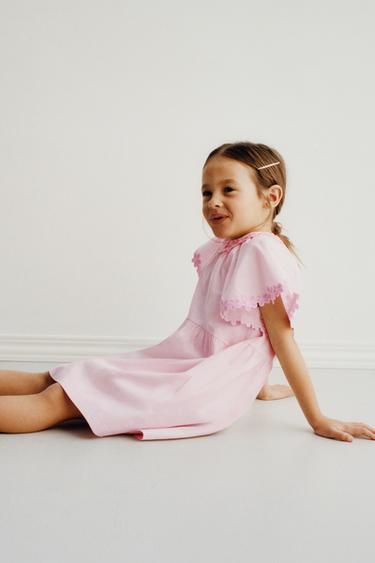 POPLIN DRESS WITH EMBROIDERED FLOWERS - Pink by Zara