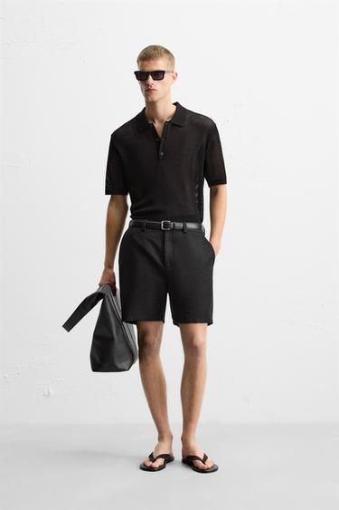 OPENWORK KNIT POLO SHIRT - Black by Zara - Image 0