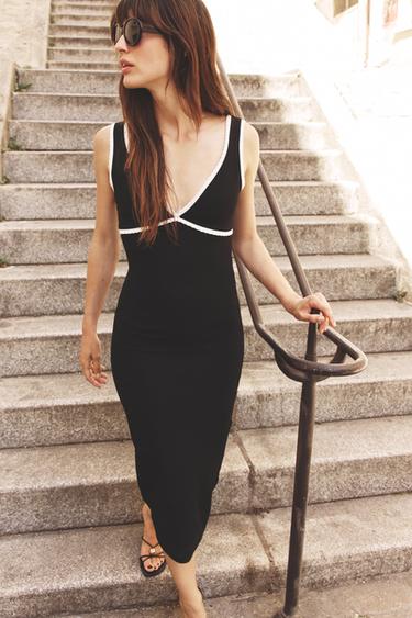 LONG CONTRAST DRESS - Black by Zara