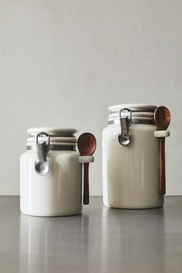 CERAMIC JAR WITH SPOON - Cream by Zara
