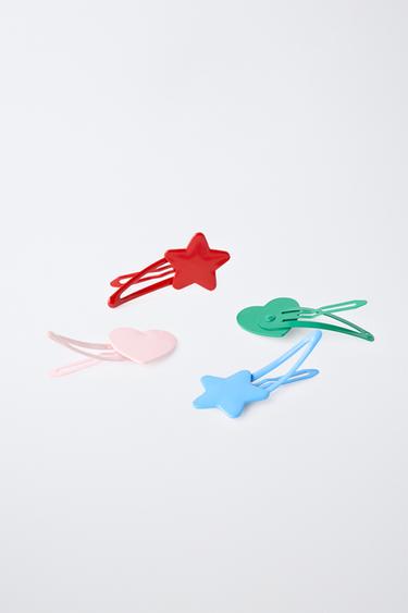 PACK OF 4 STAR AND HEART HAIR CLIPS - Multicoloured by Zara