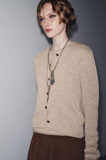 RUSTIC KNIT CARDIGAN - SAND/BROWN by Zara