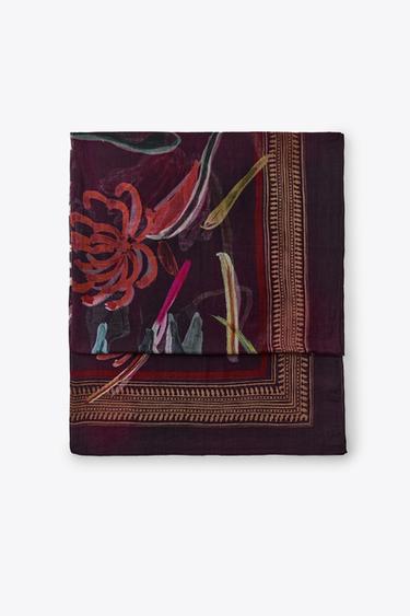 FLORAL PRINT POCKET SQUARE - Burgundy by Zara - Image 0