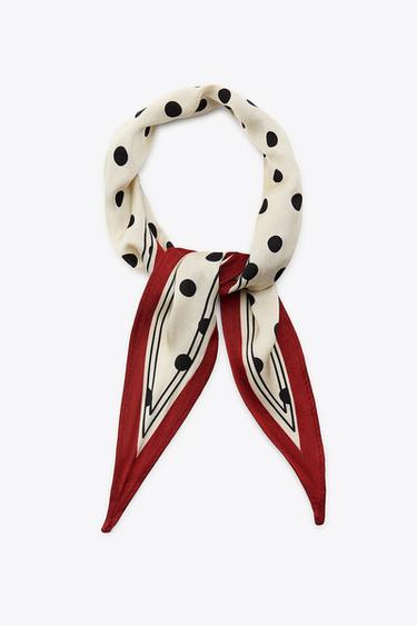 SATIN POLKA DOT MINI BANDANA - Ecru by Zara