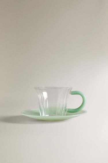 BOROSILICATE GLASS COFFEE CUP WITH COLOURED DETAILS - GREENISH by Zara - Image 0