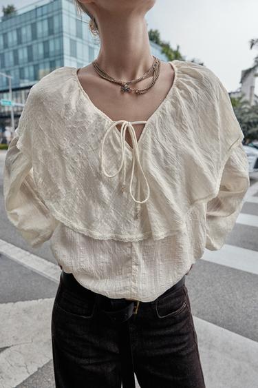 RUFFLED LACE BLOUSE - Ecru by Zara
