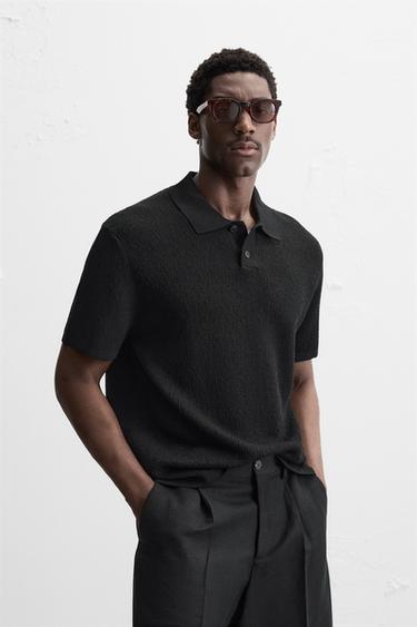 REGULAR FIT TEXTURED POLO SHIRT - Black by Zara