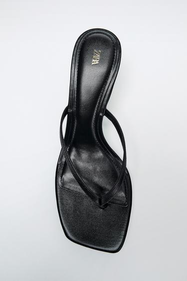 LEATHER STRAPPY HEEL SANDALS - Black by Zara