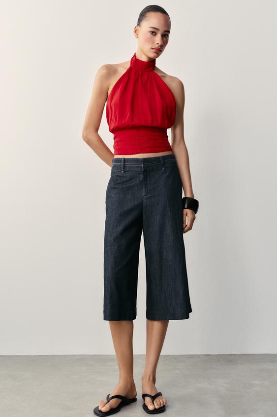 LONG CONTRAST STITCH BERMUDA SHORTS - Blue by Zara - Image 0