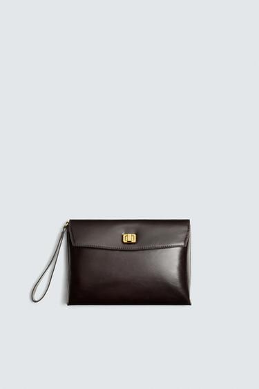 LIMITED EDITION LEATHER CLUTCH BAG - Brown by Zara