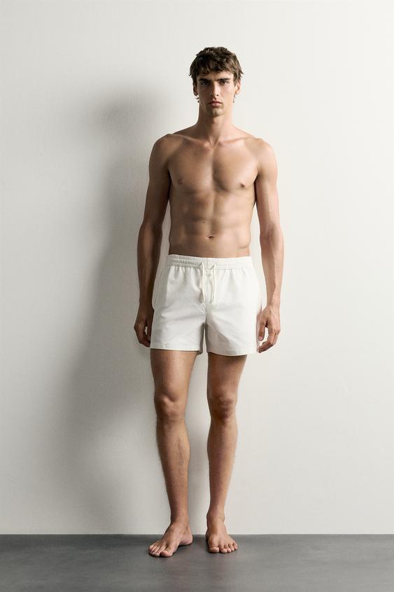 MID-LENGTH SEERSUCKER SWIMMING TRUNKS - Ecru by Zara - Image 0