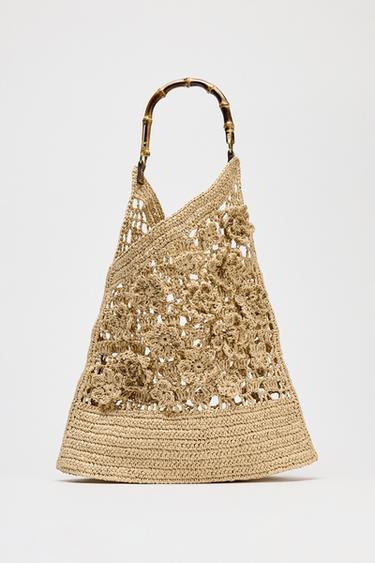 FLORAL BRAIDED TOTE BAG - Light beige by Zara