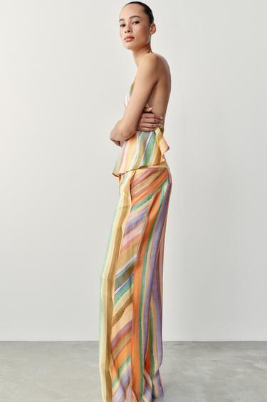 STRIPED WIDE-LEG TROUSERS - Multicoloured by Zara