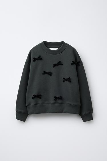 VELVET BOW SWEATSHIRT - Anthracite grey by Zara