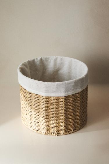 ROUND BASKET WITH COTTON LINING - Light beige by Zara