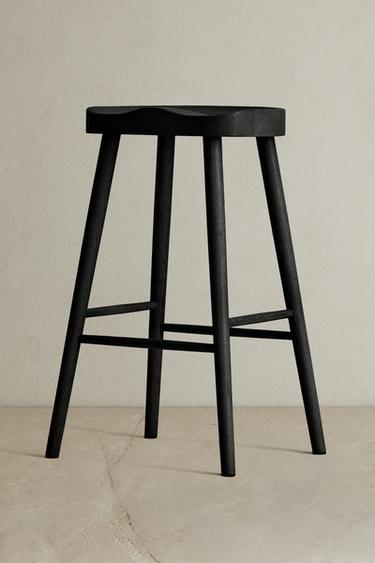 PINE WOOD STOOL - Black by Zara