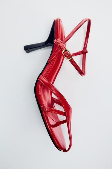 LIMITED EDITION LEATHER STRAPPY SANDALS - Red by Zara
