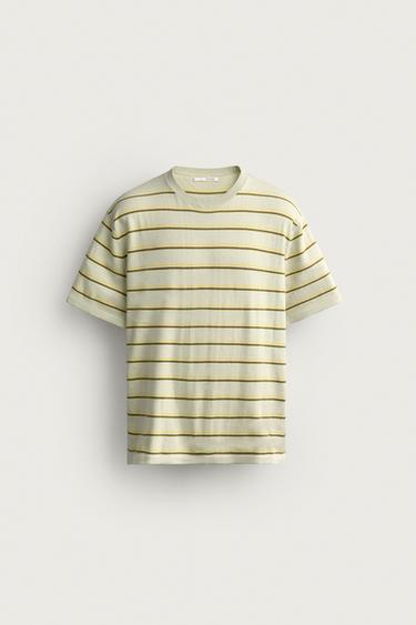 STRIPED REGULAR FIT KNIT T-SHIRT - Sea green by Zara