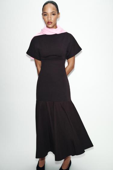 INTERLOCK CONTRAST DRESS - Chocolate by Zara