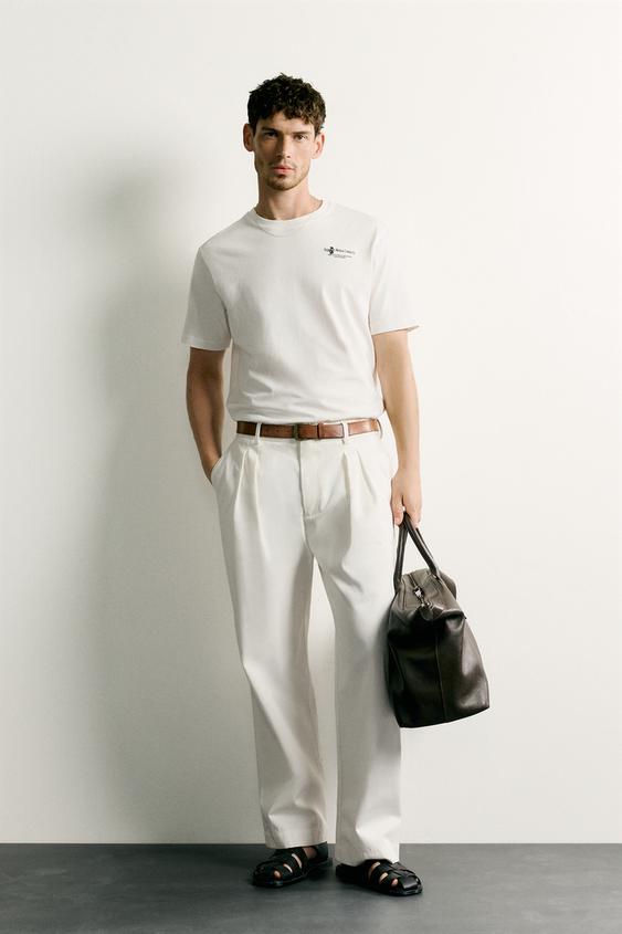 REGULAR FIT CONTRAST PRINT T-SHIRT - Oyster-white by Zara - Image 0