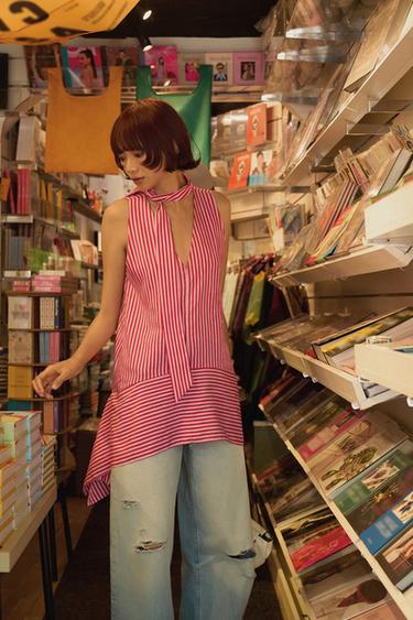 ASYMMETRIC STRIPED TOP - Fuchsia by Zara