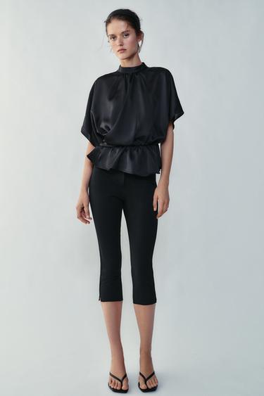 SATIN DRAPE BLOUSE - Black by Zara