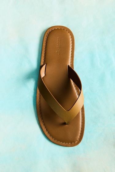 LEATHER STRAPPY SANDALS - Dark tan by Zara