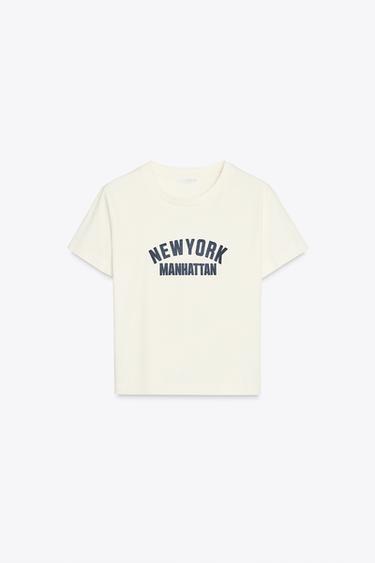 WASHED T-SHIRT WITH SLOGAN - Ecru by Zara
