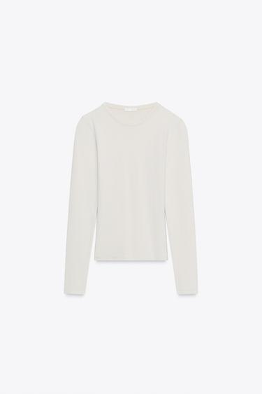 LONG SLEEVE T-SHIRT - Stone by Zara