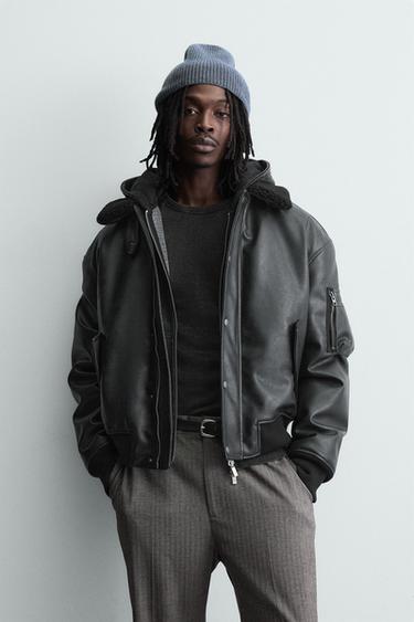 LEATHER EFFECT JACKET WITH DETACHABLE COLLAR - Black by Zara