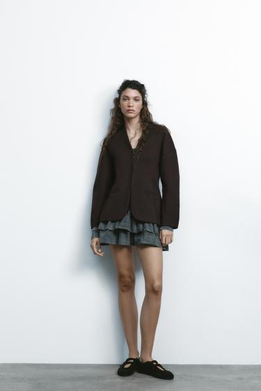 FITTED INTERLOCK BLAZER - Dark brown by Zara